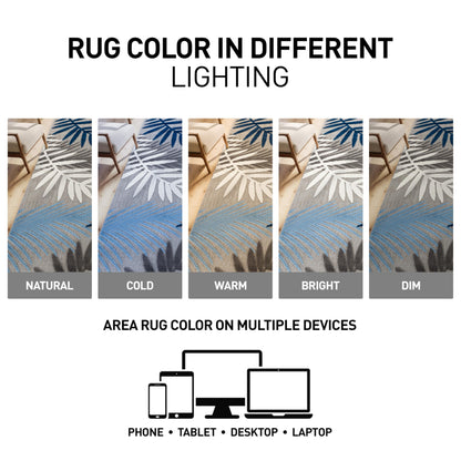 Rugshop Indoor/Outdoor Palm Leaf Area Rug, Non-Shedding Easy-Care Design for Backyard, Deck and Outdoor Lounge, Blue, 7'10" x 10'