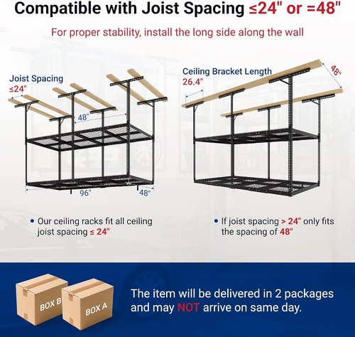 FLEXIMOUNTS 4x8 Overhead Garage Storage Rack - Adjustable Heavy-Duty Metal System | 1000 lbs Capacity, Black