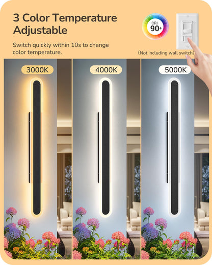 EDISHINE LED Outdoor Wall Lights, Dimmable 47.2in Long Oval, IP65 Waterproof, Black, Model HOWL22R, 3CCT