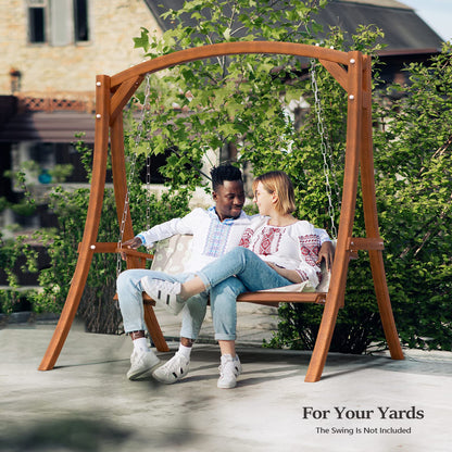 VINGLI 6.7FT Porch Swing Frame, 1000LBS Heavy Duty A-Frame Wooden Porch Swing Stand with Curved Arc Top for 5FT Porch Swing, Large Swing Hanger for Garden, Patio, Backyard & Indoor, Brown