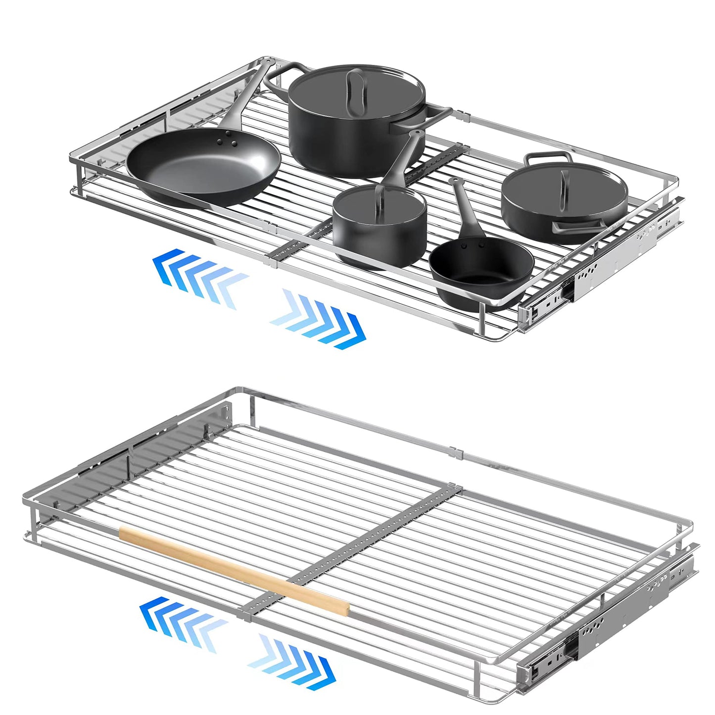 2Pack Expandable Pull Out Cabinet Organizer, 23~39.8"W x 22.5"D Heavy Duty Slide Out Shelves Adjustable Height Cabinet Pull Out Shelves,Expandable Width Spice Rack Organizer for Kitchen Cabinet