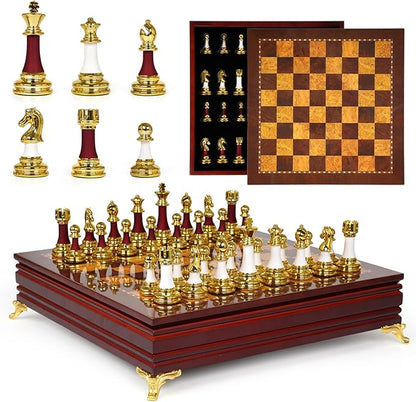 15-Inch Large Chess Set for Adults and Kids – Weighted Zinc Alloy &amp Acrylic Chess Pieces with Wooden Chess Board Premium Classic Board Game for Home Office Family Game Night &amp Gifts