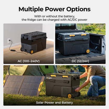 BougeRV CRD2 V2.0 52 Quart Portable Fridge Freezer with 240Wh Battery, 12 Volt Car Refrigerator, -4℉~68℉ Dual Zone Compressor Electric Cooler for Overlanding, Camping, RV, Truck(2026 New Model)