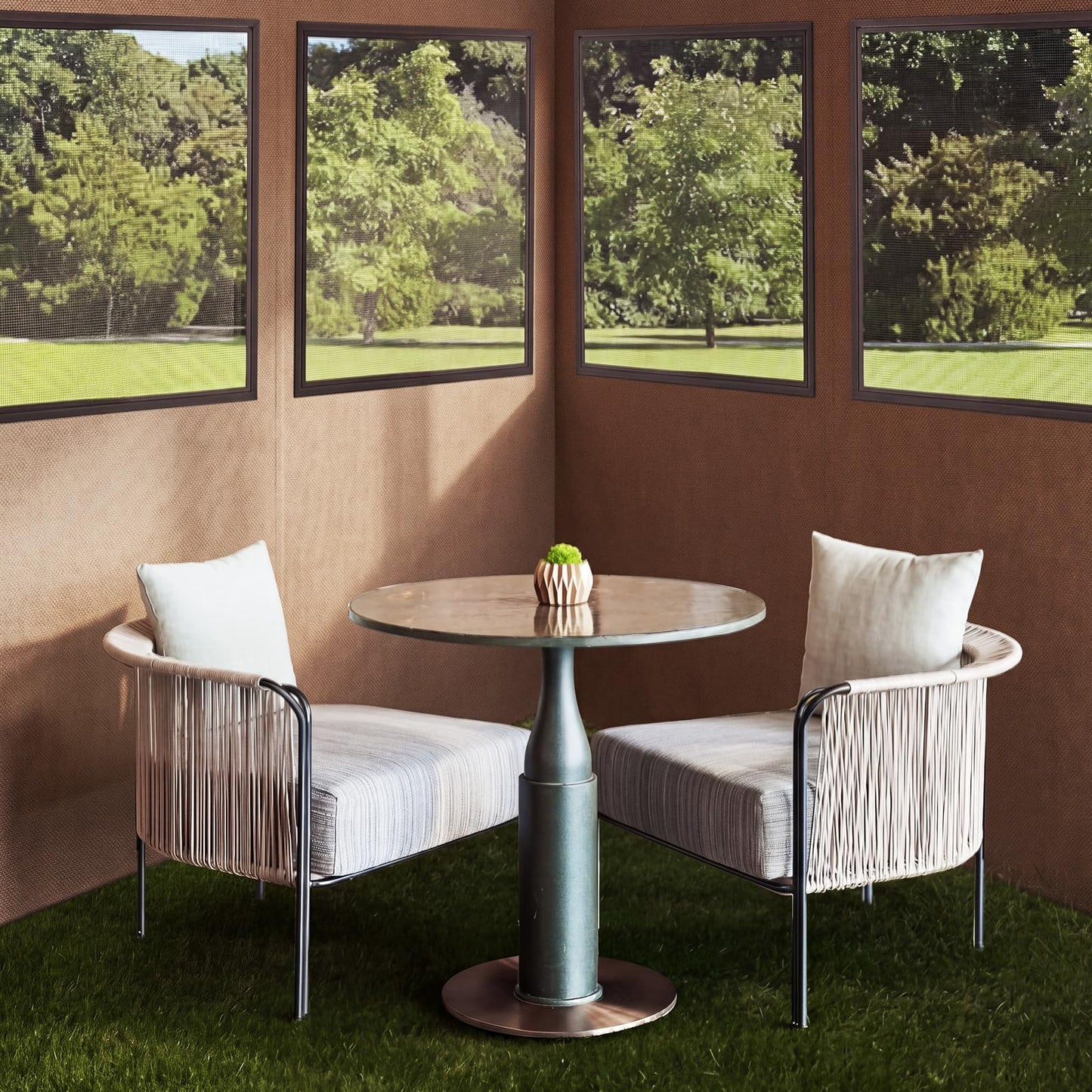 Batiyeer Gazebo Privacy Curtains 10' x 10' Outdoor Gazebo Curtains Waterproof with Mosquito Net Windows, Replacement 4-Panels Side Wall with Zippers for Patio Garden and Backyard, Brown(Curtain Only)