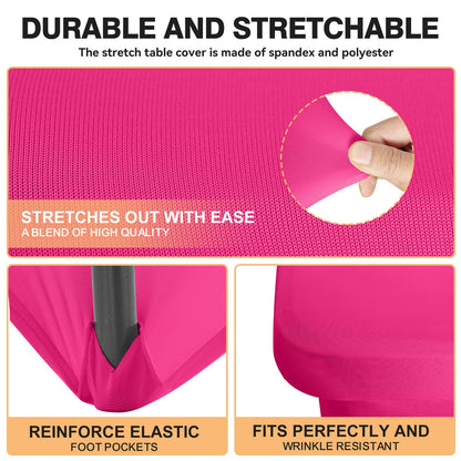 2 Pack 6 Feet Fuchsia Spandex Tablecloth for Rectangular Tables, Fitted & Stretch, Washable, Wrinkle Resistant, Perfect for Event, Wedding, Party, Banquet, Cocktail, Festival, and Table Protector