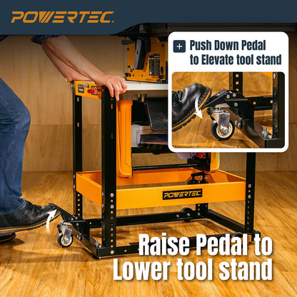 POWERTEC Flip Top Tool Stand with Caster Wheels - Mobile Workbench with 300lb Capacity, for Benchtop Power Tools, Heavy Duty (UT1012), Alloy Steel