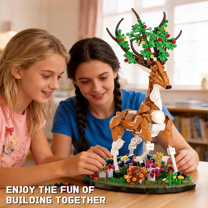 Elk Building Set with Flowers for Adults Compatible with Lego Animal Deer Botanical Collection Model for Home Office Art Decor -1220PCS