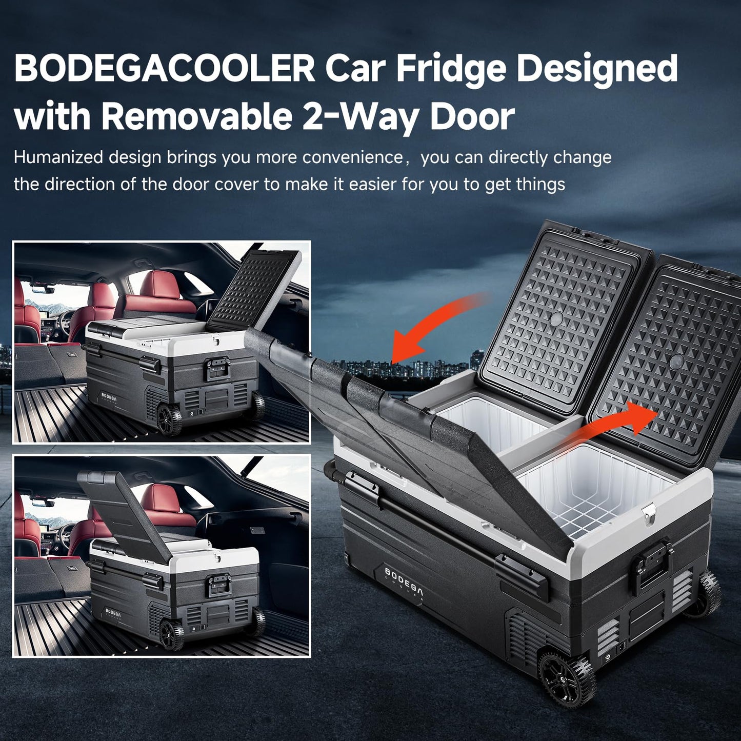 BODEGACOOLER 12 Volt Car Refrigerator, 100 Quart Portable Freezer, Car Fridge Dual Zone WIFI APP Control, -4℉-68℉ Cooler, 12/24V DC and 100-240V AC, for Travel, Camping, Outdoor,RV, black