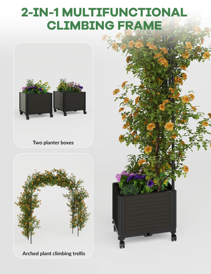 4.5 Inch Garden Arch Trellis with Planter Boxes & Wheels, PP & Steel Outdoor Archway for Climbing Plants, Adjustable Span Wedding Arch Decor for Garden, Patio, Balcony