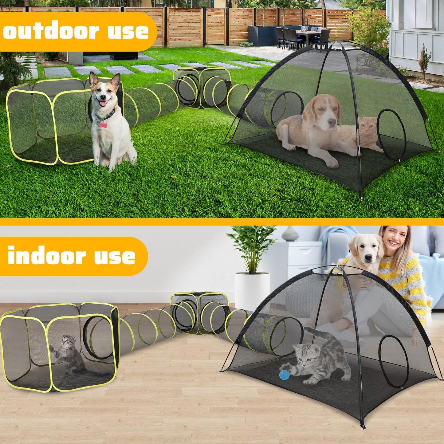 Wilwolfer 5 in 1 Cat Enclosure - Outdoor Cat Tent with Tunnel & House - Portable Pet Playpen for Cats, Puppies & Small Animals
