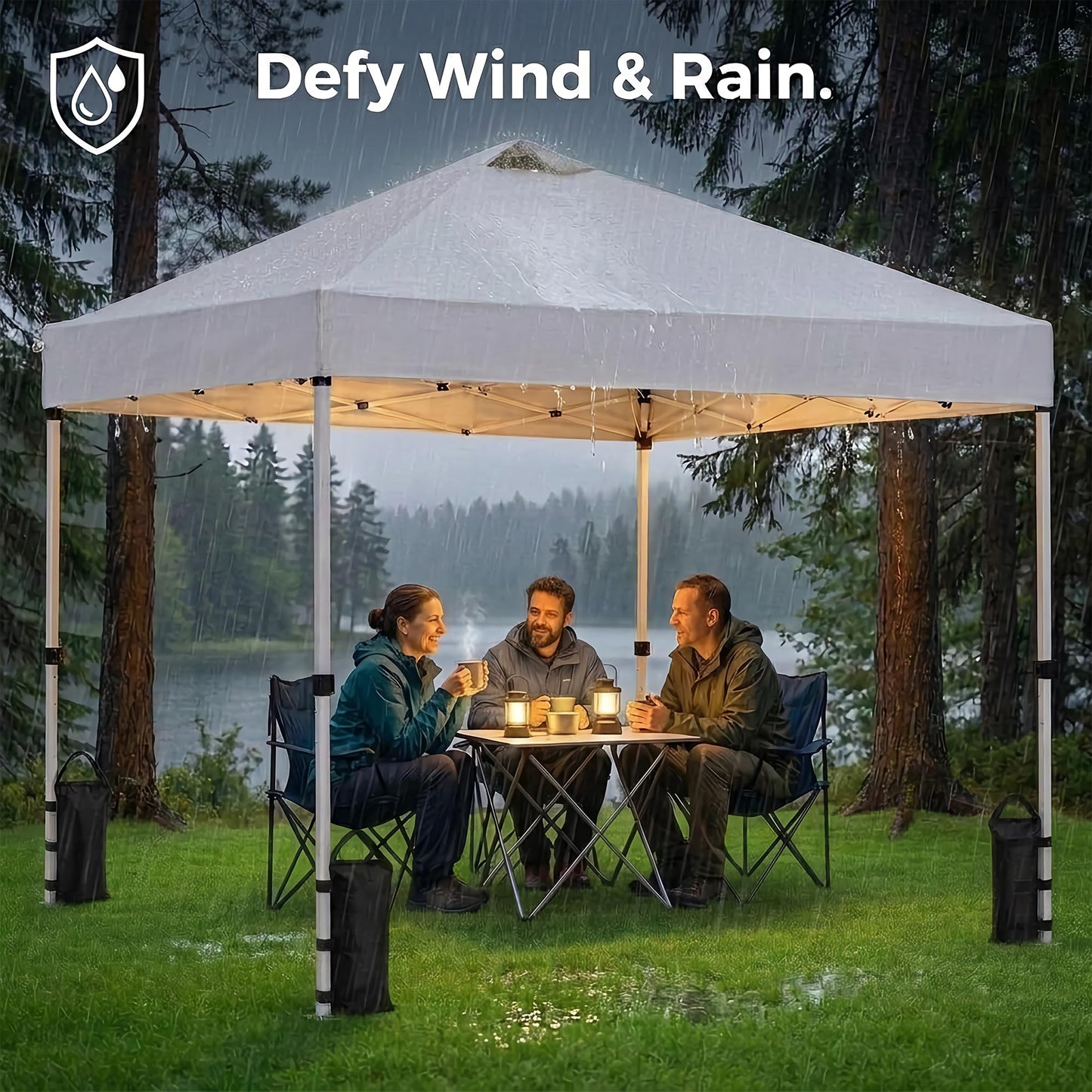 10x10 Pop Up Canopy Tent – One-Person Setup, Waterproof & UV-Blocking, Heavy-Duty Steel Frame, Wheeled Bag & Sandbags – Outdoor Shelter for Party, Camping, Beach, Outside Events (White)