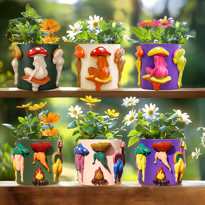 GUGUGO Mushroom Female Body Planters, Unique Dancing Lady Flowers Planter, Cute Quirky Butt Plant Pots for Indoor Plants, Funny Succulent Flower Pot for Home Decor, Eclectic Aesthetic Gift, Purple