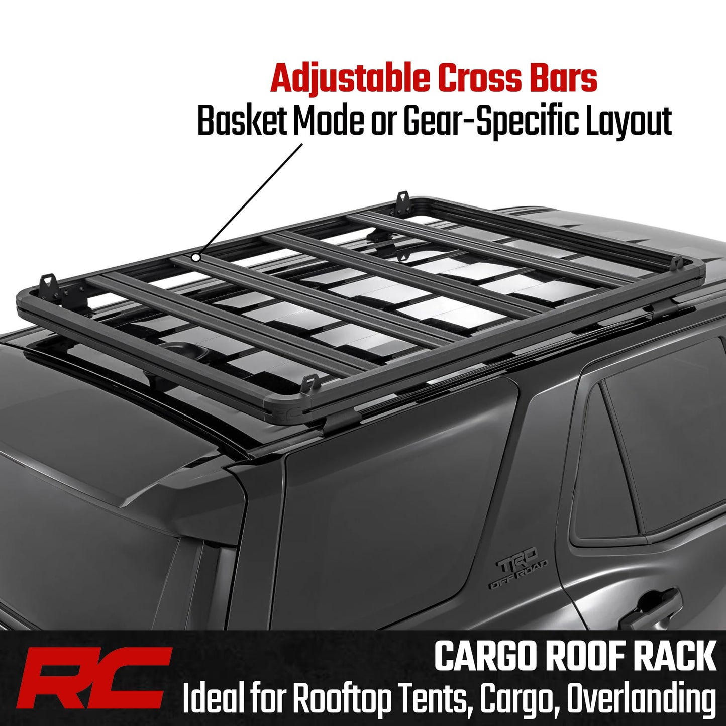 Rough Country Roof Rack System for Toyota 4Runner (2025-2026) - Aluminum Overland Cargo Carrier with T-Slot Mounting System, Adjustable Cross Bars