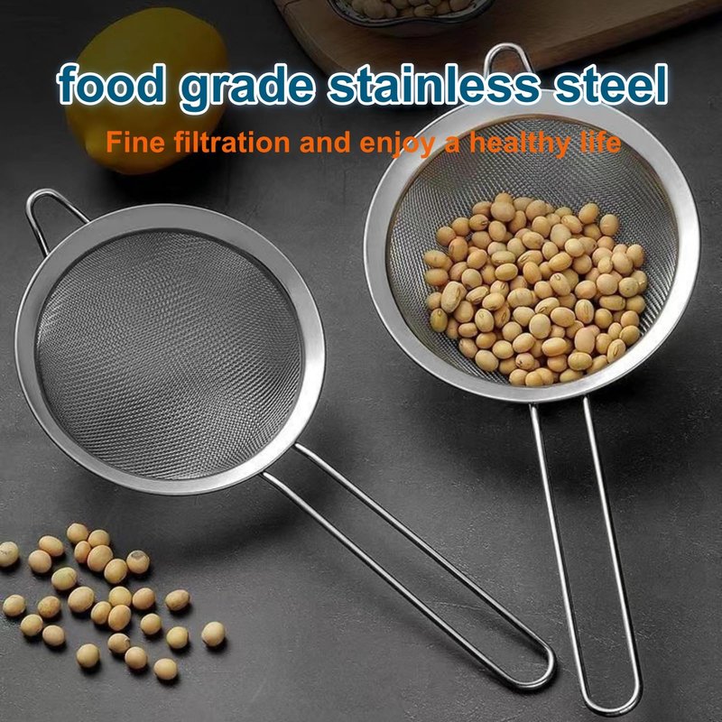 3Pcs Stainless Steel Fine Mesh Strainer Set (Small/Medium/Large) – Metal Sieve Sifter with Handle, Ideal for Rice/Juice/Quinoa/Flour, Kitchen Baking & Straining Tools