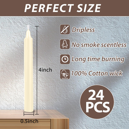 24 Pack Spell Chime Candles – Premium Mini Unscented Taper Candles for Rituals, Prayer, Meditation, Altar, Spells – 4" Tall – Ideal for Witches & Spiritual Practices (Ivory)