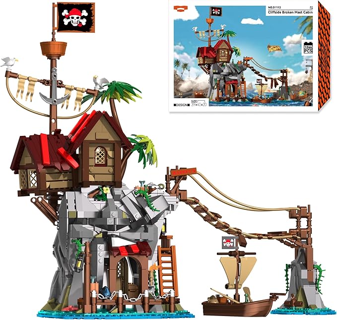 Medieval Building Blocks for Adult Pirate Wharf Toy Buildings Set Cliff-Side Pirate's Cabin Model Building Kits for Kids 10+ Home Office Decor Collection Birthday Present 1044PCS