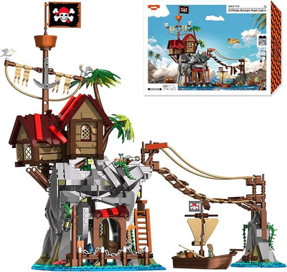 Medieval Building Blocks for Adult Pirate Wharf Toy Buildings Set Cliff-Side Pirate's Cabin Model Building Kits for Kids 10+ Home Office Decor Collection Birthday Present 1044PCS