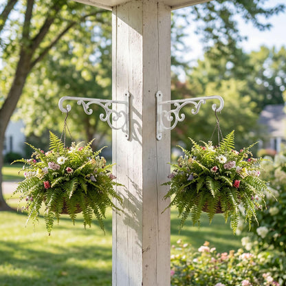 Facaler Heavy-Duty Cast Iron Plant Hanging Brackets, 11.5" Wall Mount Hanger for Planters, Bird Feeders, Lanterns, Outdoor & Indoor Use, Set of 2 with Mounting Hardware (White, 2-Pack‌)