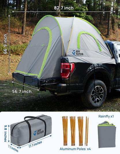 JOYTUTUS Pickup Truck Tent 5ft 2.0, Waterproof PU2000mm Double Layer for 2 Person, Portable Truck Bed Tent with Rainfly, Green, Aluminum Pole
