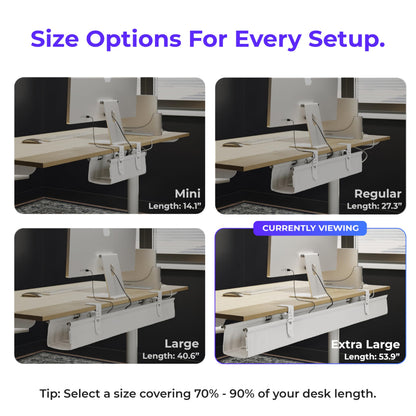 Ascrono Original No Drill Under Desk Cable Management Tray 53.9" - Premium White Fabric Cable Management Under Desk - Clamp/Screw Mount Cord Organizer - Supports Upto 66lbs - Extra Large