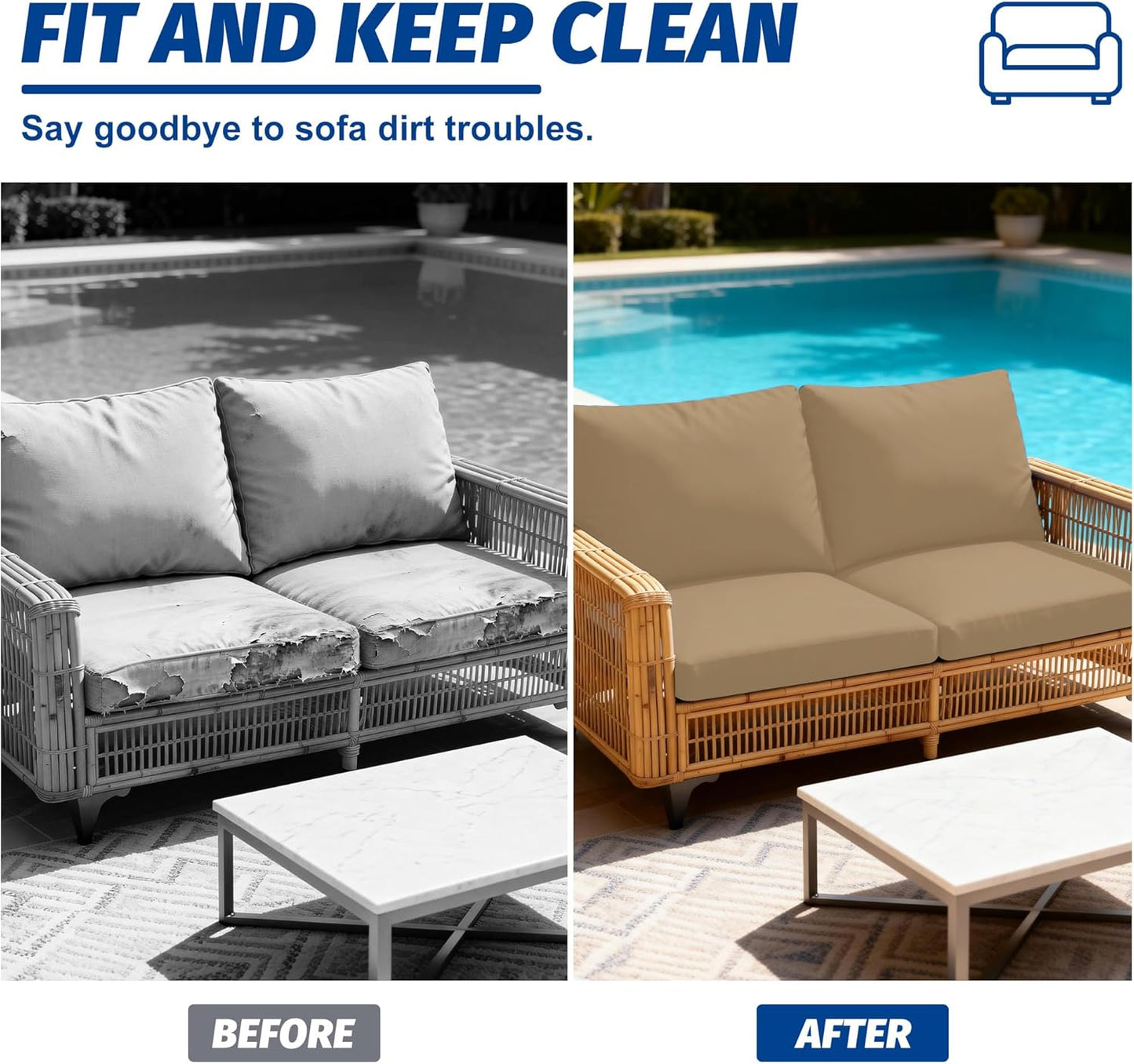 Skiennix Patio Cushion Covers - Washable Outdoor Sofa Slipcovers | 4-Pack, Khaki Color