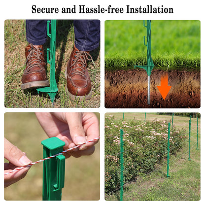 Zoiut 50 Pack Electric Fence Posts,48 Inch/4FT Step-in Plastic Posts for Farm and Garden,Temporary Sturdy Fencing System for Electric Fencing and Yard Protection, Green