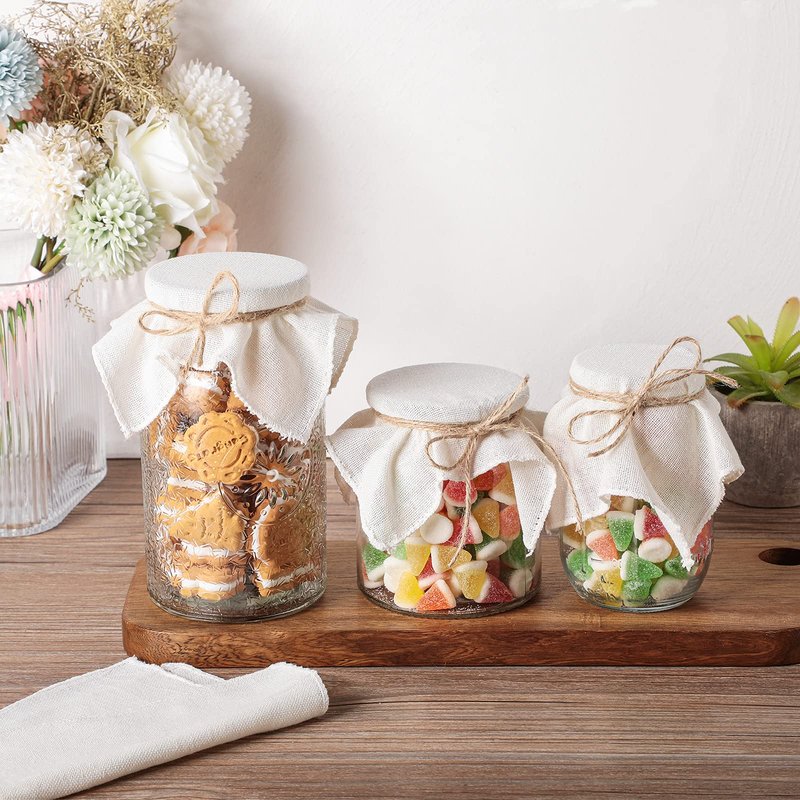 Tatuo 20 Pieces Unbleached Muslin Jar Cloth Covers Kombucha Fermentation Breathe Muslin 8 Inch Square Covers with 20 Rubber Bands and 5 Meters Jute Rope for Bottle Jar