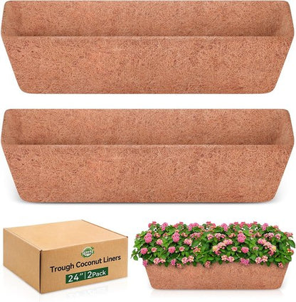 Halatool Coco Fiber Window Box Liners - 24 Inch Pre-Formed Natural Coir Planter Liners (2 Pack)