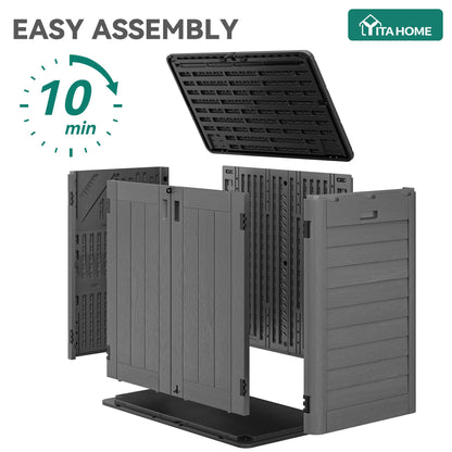 YITAHOME Outdoor Storage Shed w/o Shelf, 30 cu ft Horizontal Storage Shed Outdoor, Resin Waterproof Storage Cabinet for Garage, Poolside, Bikes, and Garden (Dark Gray + Black)