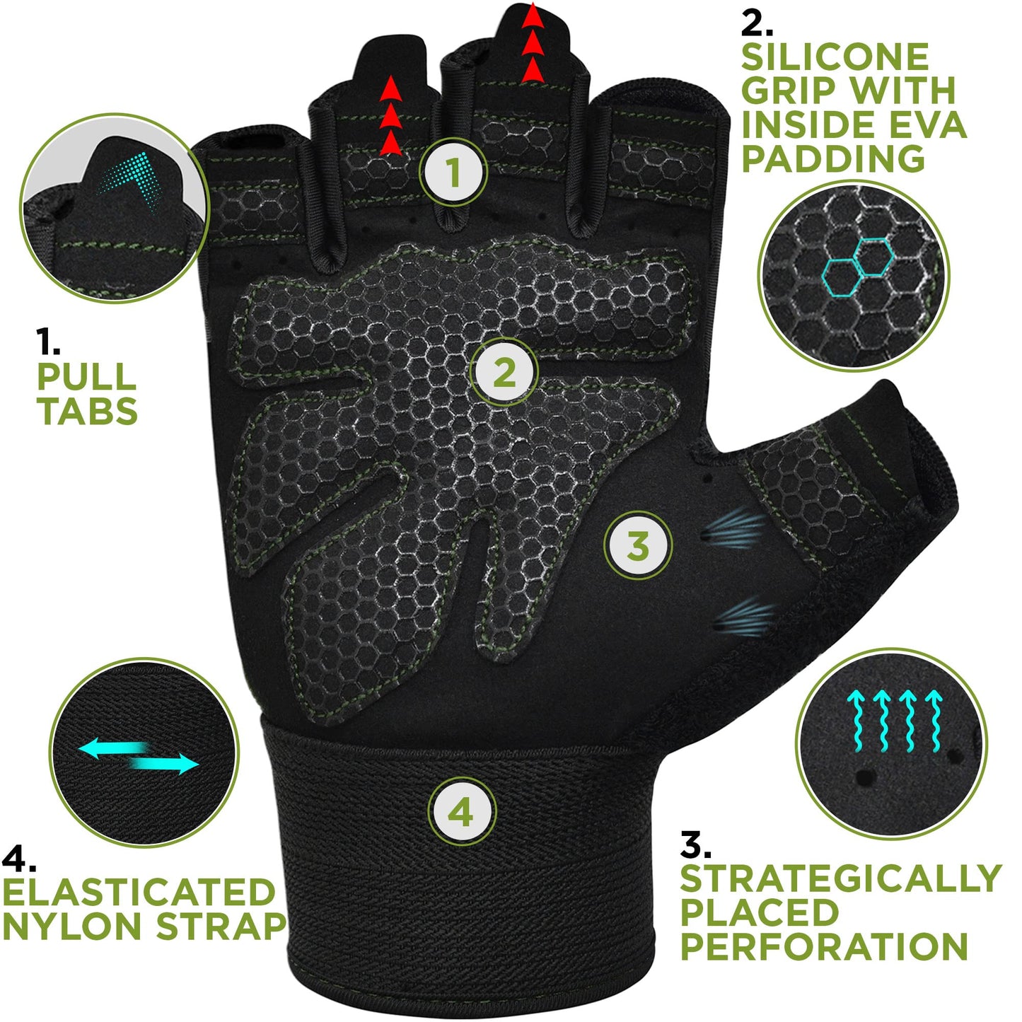 RDX Weight Lifting Gloves Gym Fitness Workout, Anti Slip Padded Full Palm Protection, Ultra Ventilated, Bodybuilding Strength Training HIIT WOD Exercise, Half Finger Men Women Cycling Rowing Climbing