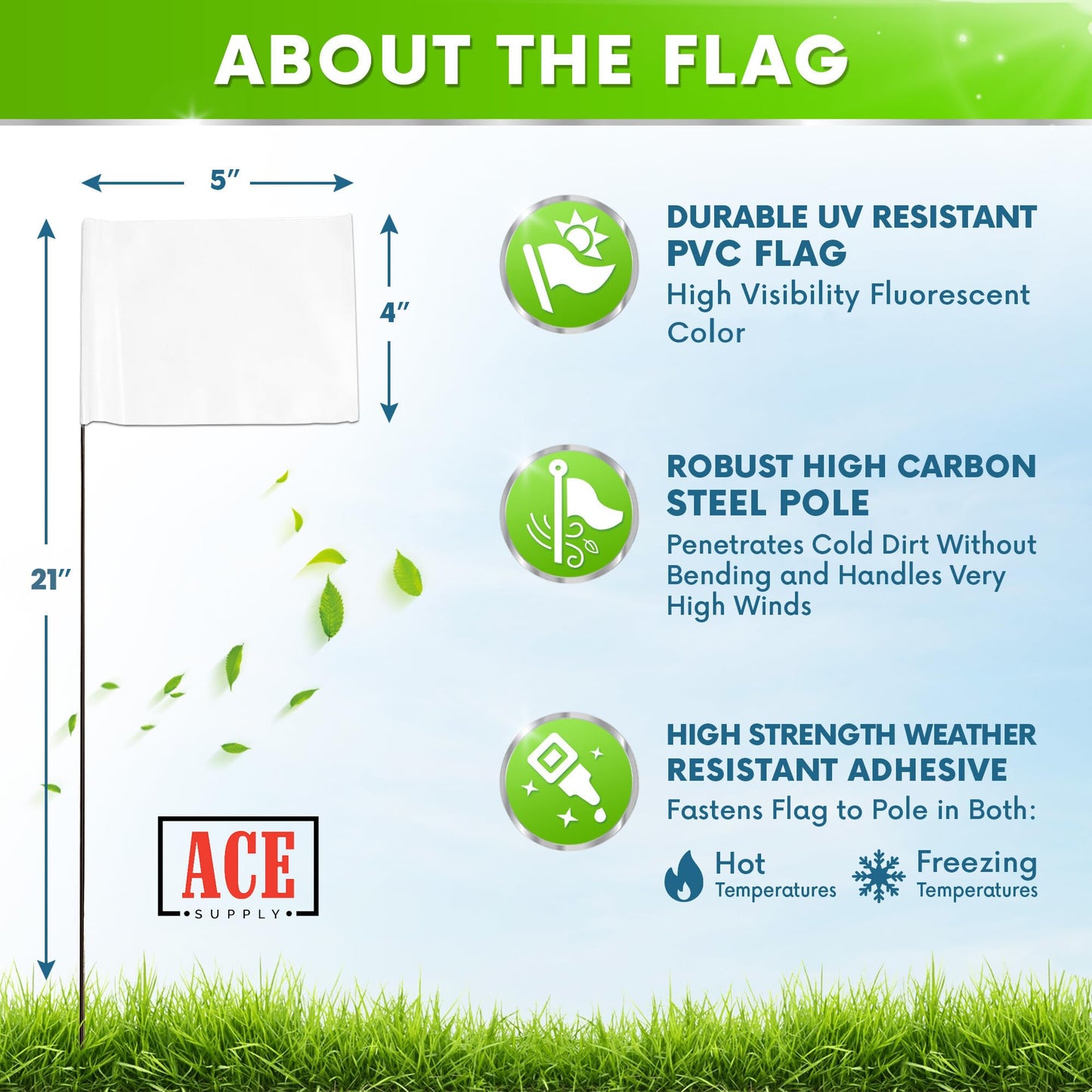 White Marking Flags 1000 Pack - 4x5x21 Inch White Flags for Yard - Markers For Lawn, Irrigation, Landscaping, Survey & Sprinkler Head Marking