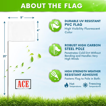 White Marking Flags 1000 Pack - 4x5x21 Inch White Flags for Yard - Markers For Lawn, Irrigation, Landscaping, Survey & Sprinkler Head Marking