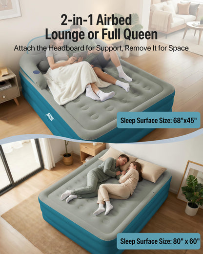 JEASONG Queen Air Mattress with Built-in Rechargeable Battery Pump & Headboard, 20 Inch Elevated Airbed Blow Up Mattress, 700 lbs Inflatable Mattress, Portable Air Bed Blow Up Bed for Home & Camping