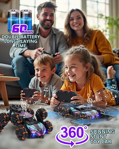 HuiJuKeJi 8WD RC Stunt Car with Gesture Sensing &amp Spray 2.4GHz Hand-Controlled Remote Control Car Toy with Light/Music Auto-Demo Mode Vehicle for Kids Ages 6-14 Birthday