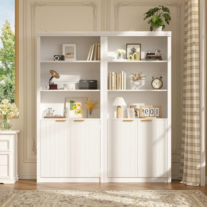 Garvee Tall Book Shelf and Bookcase, Wooden Bookcase with Doors, Modern Book Case with Large Storage Cabinet, 5-Shelf Bookcases with Adjustable top Shelve for Home Office, Living Room, 2 Set White