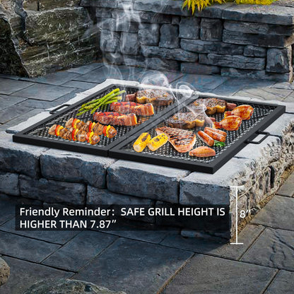 only fire Foldable X-Marks Fire Pit Cooking Grate, Portable Campfire BBQ Grill for Outdoor, Square Heavy Duty Steel Campfire Grill Grate with Handles, 36 inch