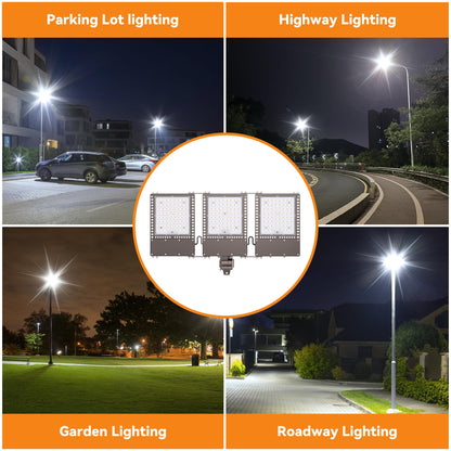 2025 New Upgraded 600W Dusk to Dawn LED Parking Lot Light 90000lm 5000K, ETL, AC85-277V, IP67 Waterproof Adjustable 3-Head Street Lights Outdoor, Pole & Wall-Mounted Flood Lights for Stadium