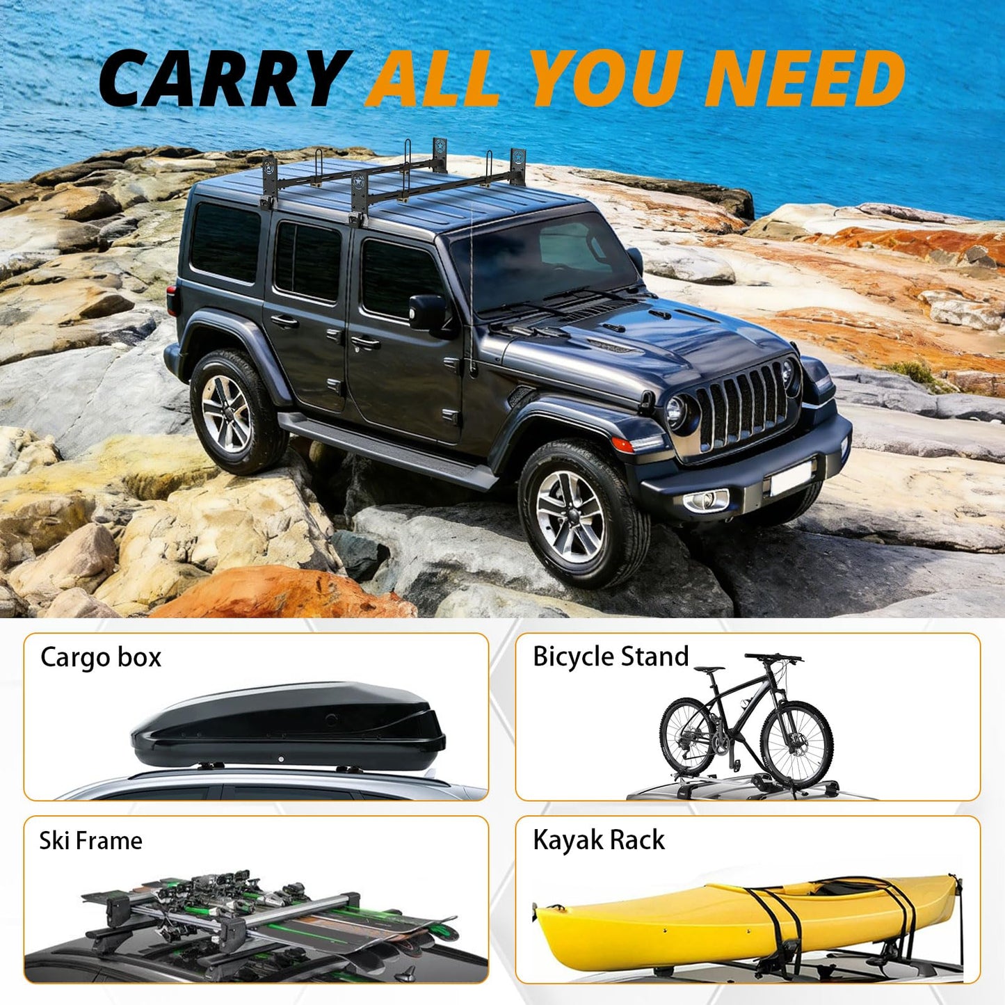 420 LBS Roof Rack Cross Bars,Roof Rail Crossbars Fit for Jeep Wrangler 2007-2024 JK JL Gladiator JT, 2/4 Door Hardtop, Rooftop Cargo Bag Kayak Bike Carrier