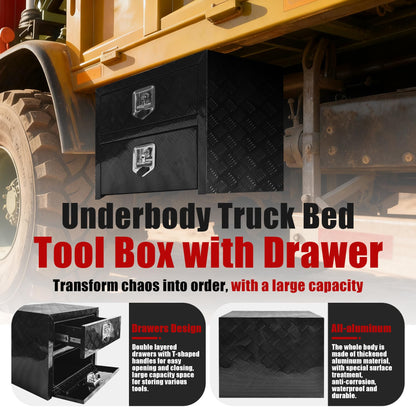 Underbody Truck Tool Box 36"x 18"x 20" Heavy Duty Double-Layer Aluminum Truck Bed Toolbox with Drawer and Lower Door Tools Storage Organizer with Lock and Keys Suitable for Truck Bed Pickup RV Trailer