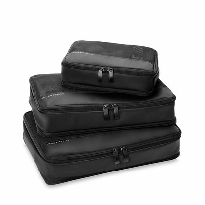 Briggs & Riley Carry On Compression Packing Cube Set - Bag Organizer for Suitcase & Luggage, Travel Essentials for Women & Men, Pack Accessories for Vacation, Maximize Storage Space - 3-Piece, Black