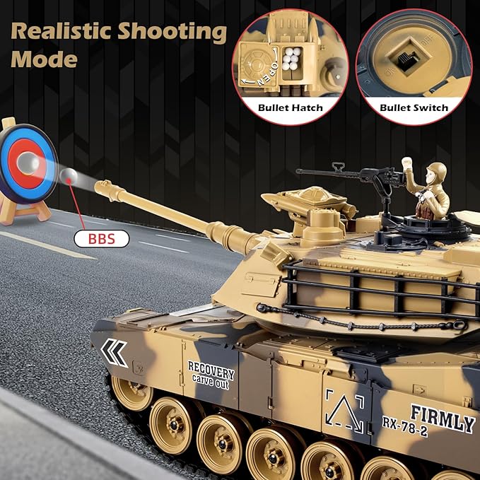1/18 US M1A2 Army Tank 2.4GHz Remote Control Model Toys Smoke &amp Sound &amp LED Lights &amp Recoil Effects. RC Tank Perfect Collectible6+ Gift Kids and Adults