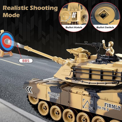 1/18 US M1A2 Army Tank 2.4GHz Remote Control Model Toys Smoke &amp Sound &amp LED Lights &amp Recoil Effects. RC Tank Perfect Collectible6+ Gift Kids and Adults