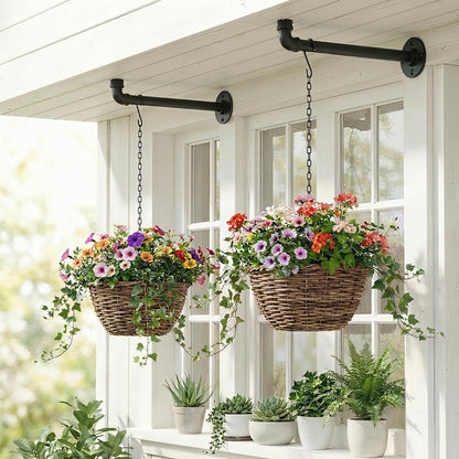 ZYUXUAN 2 Pack Black Metal Pipe Plant Hanger Indoor with Hanging Chains, Industrial Window and Wall Mounted Hanging Rod Planter for Plants, Pot/Plant Not Included
