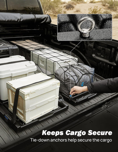 JOYTUTUS Truck Bed Slide Out Compatible with Ford Silverado Ram GMC Sierra Gladiator Toyota Tacoma, Adjustable Length HDPE Heavy-Duty Cargo Storage Tray, Max 350 LBS