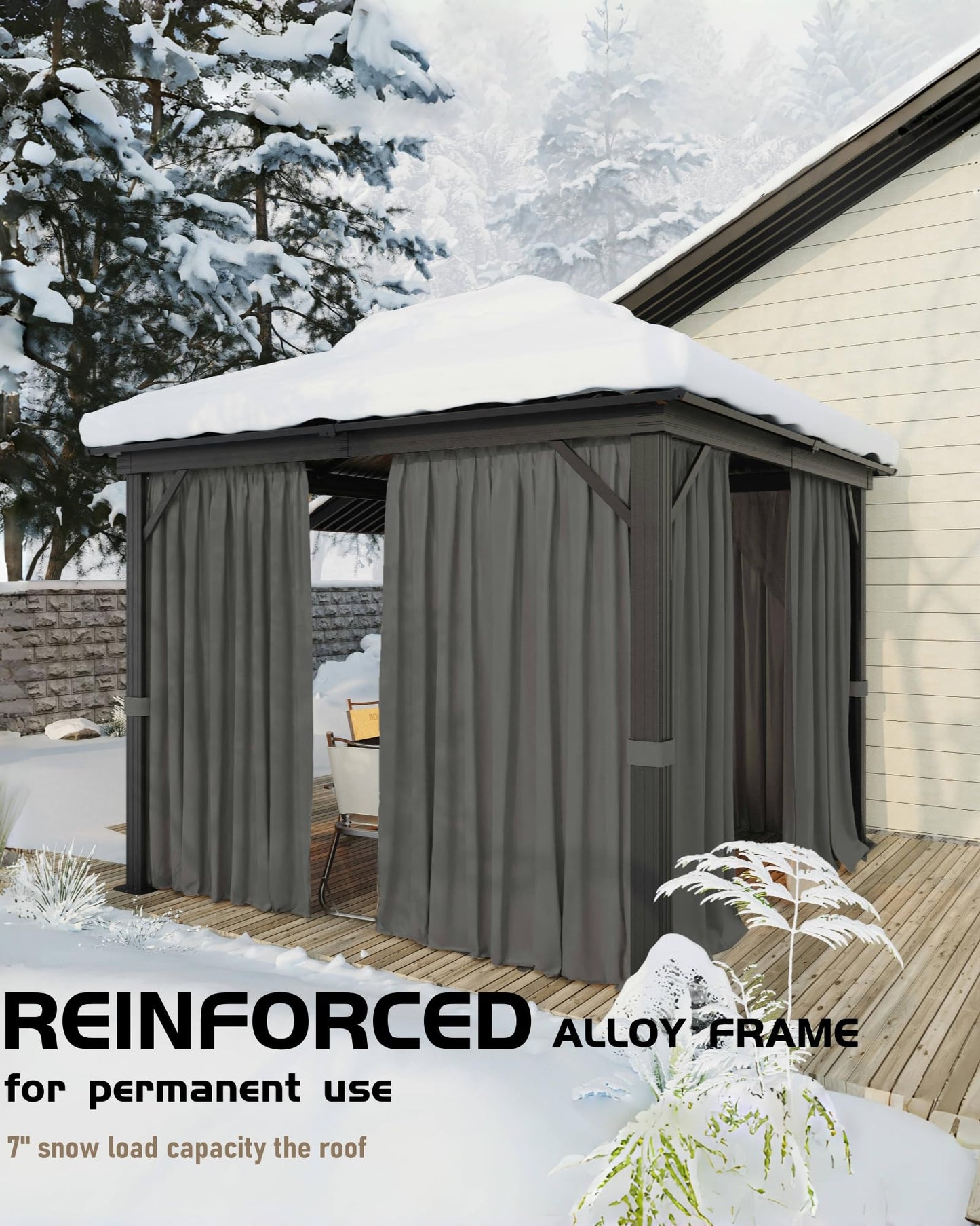 GarveeLife Hardtop Gazebo 12 ft x12 ft for All Weather, with Double Metal Roof, Aluminum Alloy Frame, Net, and Curtain, Permanent Building for Patio, Deck, Backyard, Lawn, and Garden