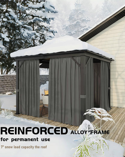 GarveeLife Hardtop Gazebo 12 ft x12 ft for All Weather, with Double Metal Roof, Aluminum Alloy Frame, Net, and Curtain, Permanent Building for Patio, Deck, Backyard, Lawn, and Garden