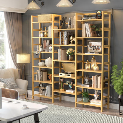 Homykic Bamboo Bookshelf, 71” Tall Triple Wide Bookcase with 17 Open Storage Shelves, 6-Tier Etagere with Back Rails, Large Display Shelf for Books, Plants, Home Office, Living Room, Max Load 748LBS