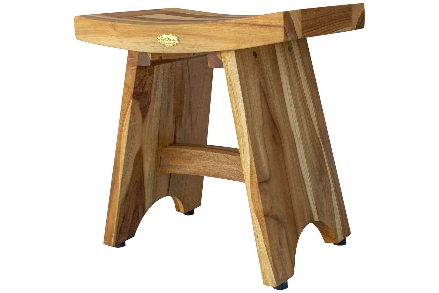 EcoDecors Teak Shower Bench 18", 300 lb Capacity – Waterproof Teak Bath Seat for Adults - Compact Spa Stool for Small Bathrooms & Walk-in Showers with Slip-Resistant Feet