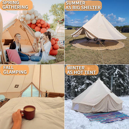 DANCHEL OUTDOOR B5PRO 4 Season Canvas Tent with Stove Jack Camping, Waterproof Bell Tent with AC Port Yurt All Year Living, Luxury Glamping for 4 Person Hunting Party, 13ft/4m