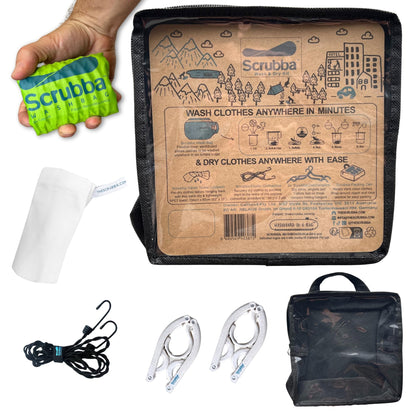 Scrubba Portable Wash Bag Untouched Kit (5 Pieces) – White Undyed, Unbleached, Hand Washing Machine System for Hotel, Hiking & Travel Wash – Light and Small Eco-friendly Camping Washer and Dryer